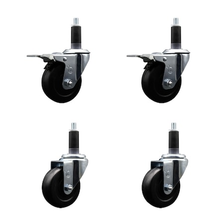Service Caster 3.5'' SS Hard Rubber Swivel 1-1/8'' Expand Stem Caster Set 2 Total Lock Brakes, 4PK SCC-SSEXTTL20S3514-HRS-2-S-2-118